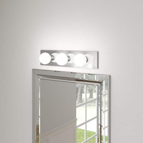 Center Stage 18 in. 3-Light Chrome Traditional Wall Dressing Room Hollywood Bathroom Vanity Bar Light