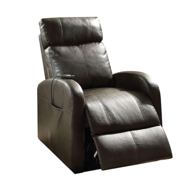 Benjara Dark Brown Faux Leather, Dark Brown Leather Power Recliner Chair