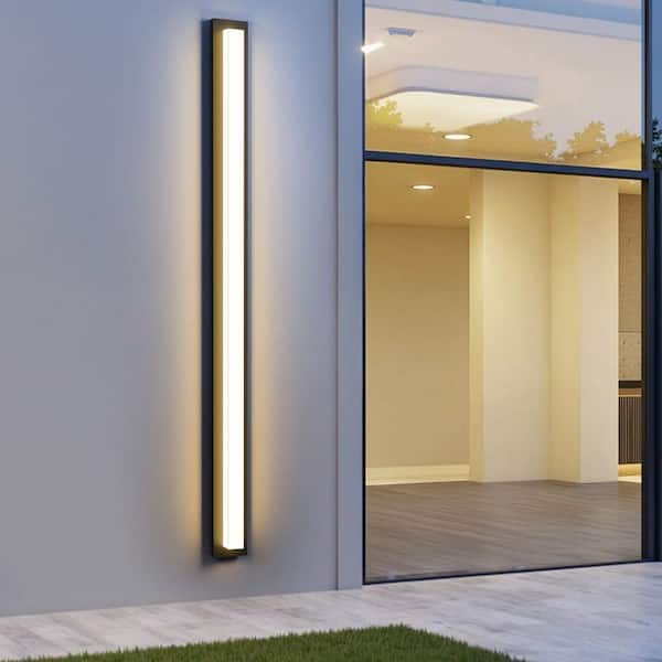 63 in. Black Aluminum Rectangular Linear LED Outdoor Wall Light with Acrylic Shade