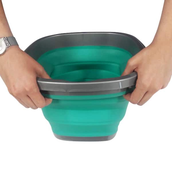Homz Store N Stow 10 Liter Square Collapsible Bucket with Handle, Grey and Teal Base, Size: 10 Large