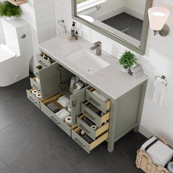 Eviva London 54-in Gray Undermount Single Sink Bathroom Vanity with White Quartz Top