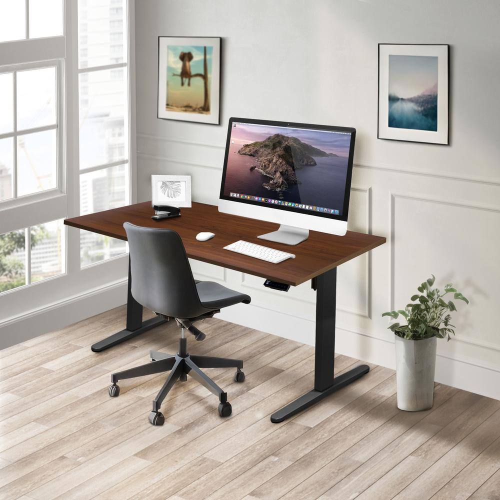 Hazelnut and Black Adjustable Electric Standing Desk with Steel Frame
