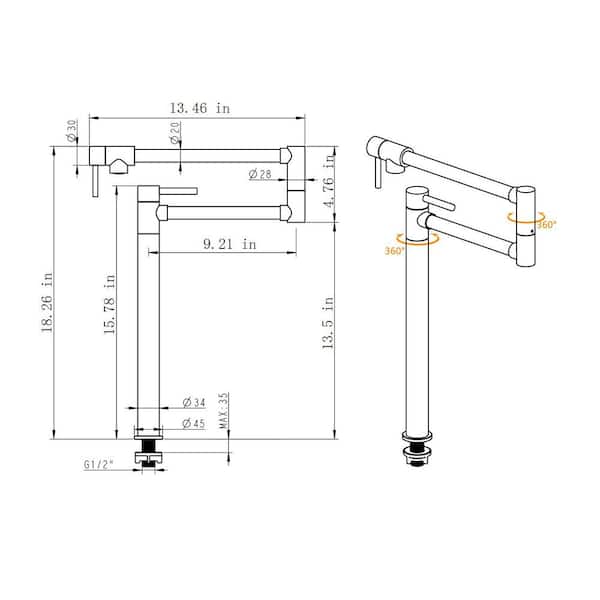 18.26 in. H x 13.46 in. W x 1.77 in. D Brushed Nickel Pot Shaped Packing Faucet with 2 Extended Handles for Kitchen