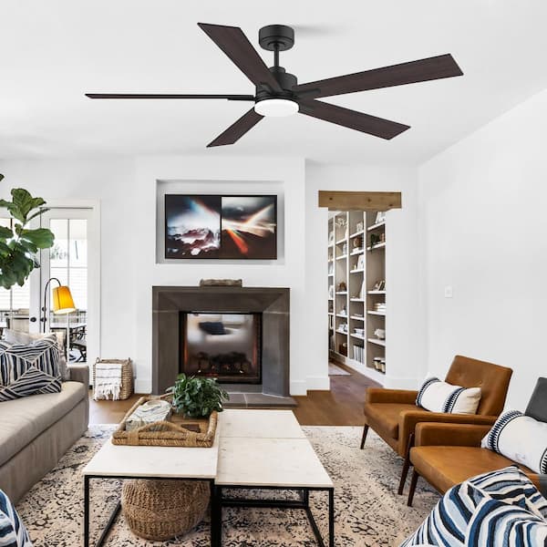 60 in. Smart Outdoor Indoor Black Ceiling Fan with Lights Remote,Voice Control via Alexa Google WIFI App,Quiet DC Motor