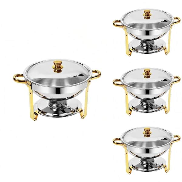 4-Pack 6 qt. Round Chafing Dish Buffet Set, 304 Stainless Steel Food Warmers Complete Set with Accessories for Catering