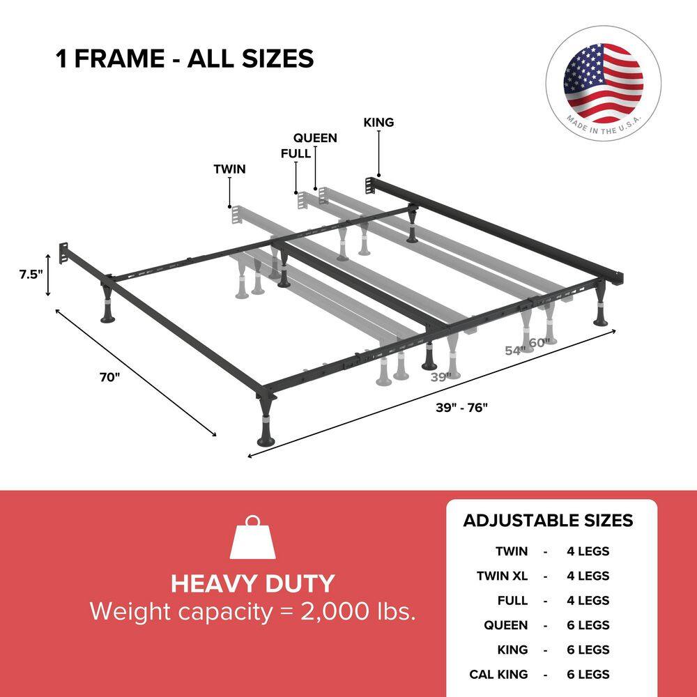 King Size Metal Lev-R-Lock Adjustable Bed Frame with Headboard