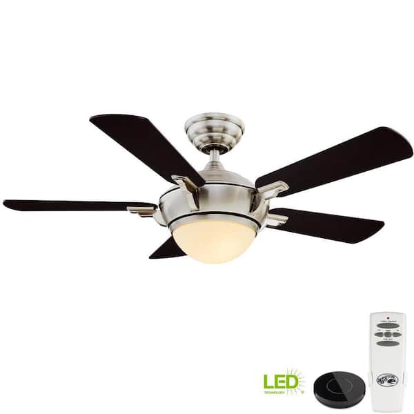 Hampton Bay Midili 44 in. Indoor LED Brushed Nickel Dry Rated Ceiling Fan with Light Kit Works with Google Assistant and Alexa