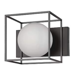 Grayson 7.09 in. W x 6.9 in. H 1-light Matte Black Flush Mount with White Sphere Glass Shade