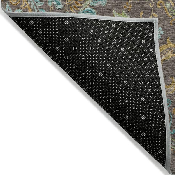 Brown, Aqua, Gold 2 ft. x 8 ft. Woven Paisley Polyester Runner Indoor / Outdoor Area Rug