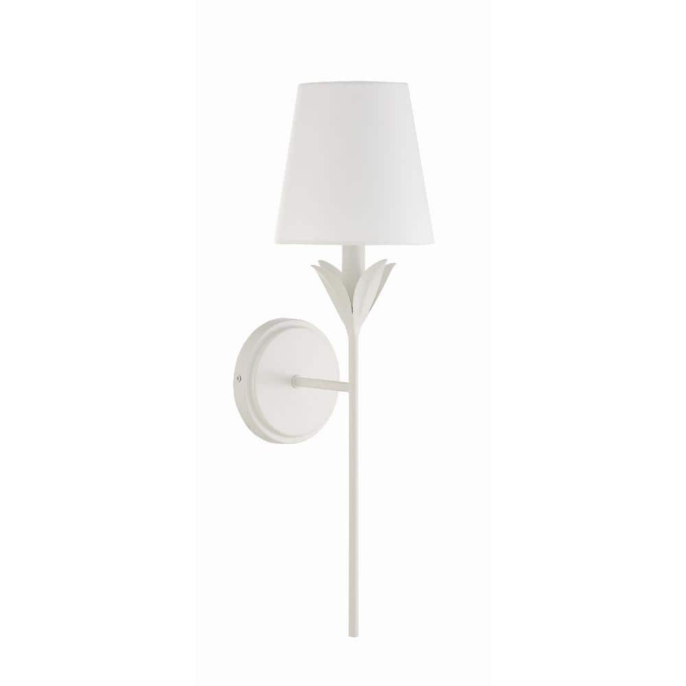 Matte White Steel Sconce with Silk Shade