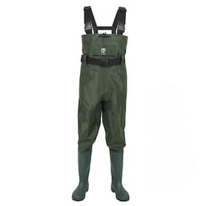 M11 Size 2-Ply Nylon PVC Waterproof Fishing Hunting Bootfoot Chest Waders with Boot Hanger and Phone Case, Green