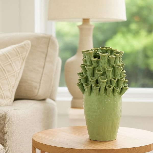 Cior 18.31 in. Green Ceramic Round Decorative Vase