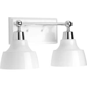 Bramlett Collection 2-Light Polished Chrome White Metal Shade Coastal Bath Vanity Light