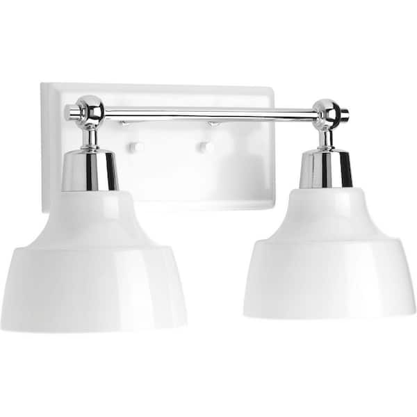 Progress Lighting Bramlett Collection 2-Light Polished Chrome White Metal Shade Coastal Bath Vanity Light