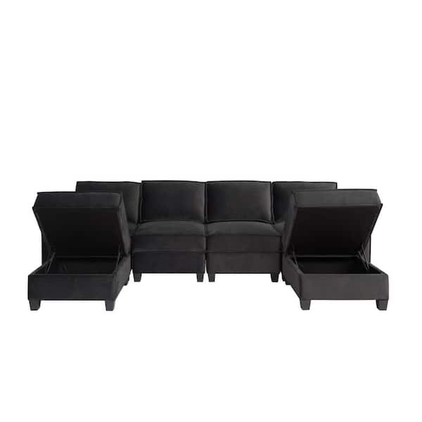 ZIRUWU Sofas 55.1 in. W Square Arm Velvet U-Shaped No Additional Features Sofa in Gray