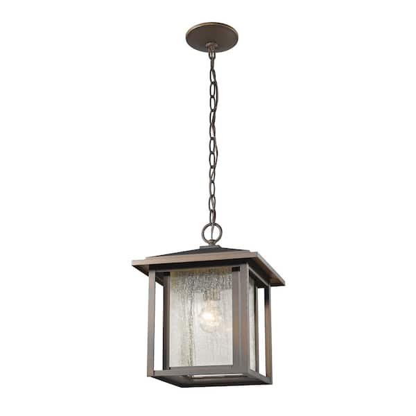 Unbranded 1-Light Oil Rubbed Bronze Outdoor Pendant Light with Clear Seedy Glass Shade