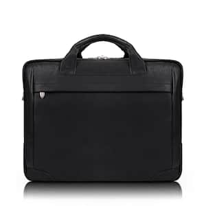 BRONZEVILLE, Pebble Grain Calfskin Leather, 15 in. Medium Laptop Briefcase, Black (15485)