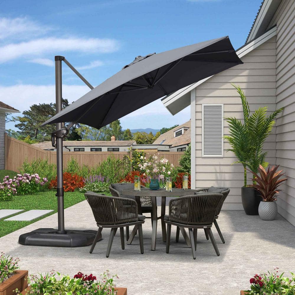 8 ft. Gray Aluminum Cantilever Patio Umbrella with Stand