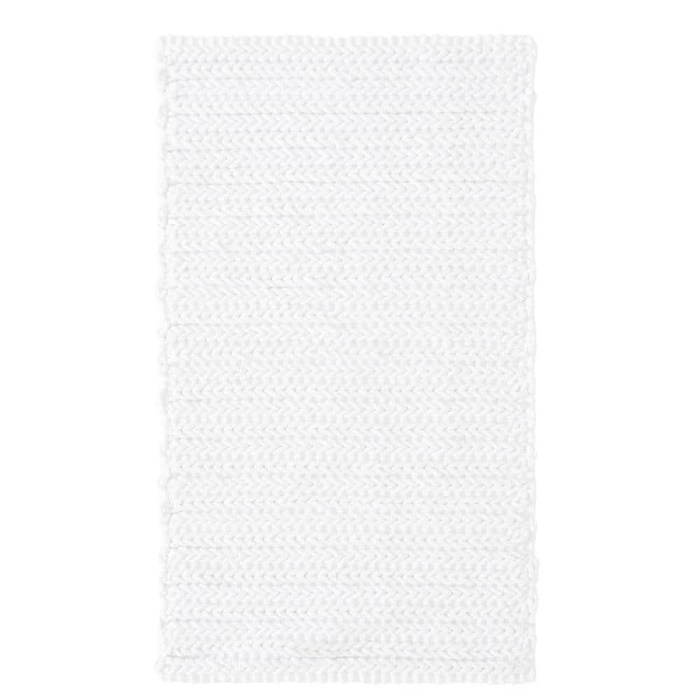 White Cotton Chenille Chain Stitch Non-Slip Bath Rug