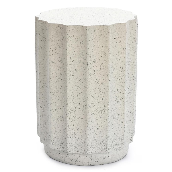 LuxenHome Off White with Gray Round Stone Outdoor Side Table and Stool