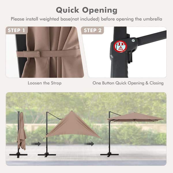 costway patio umbrella instructions Costway 9.5 ft. Square Cantilever Offset Hanging Patio Umbrella 2-Tier  360-Degree Outdoor in Coffee GHMHSKU00300