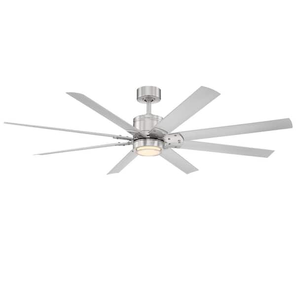 Modern Forms Renegade 66 in. Integrated LED Indoor/Outdoor 8-Blade Smart Brushed Nickel Titanium Ceiling Fan with Remote 3000k