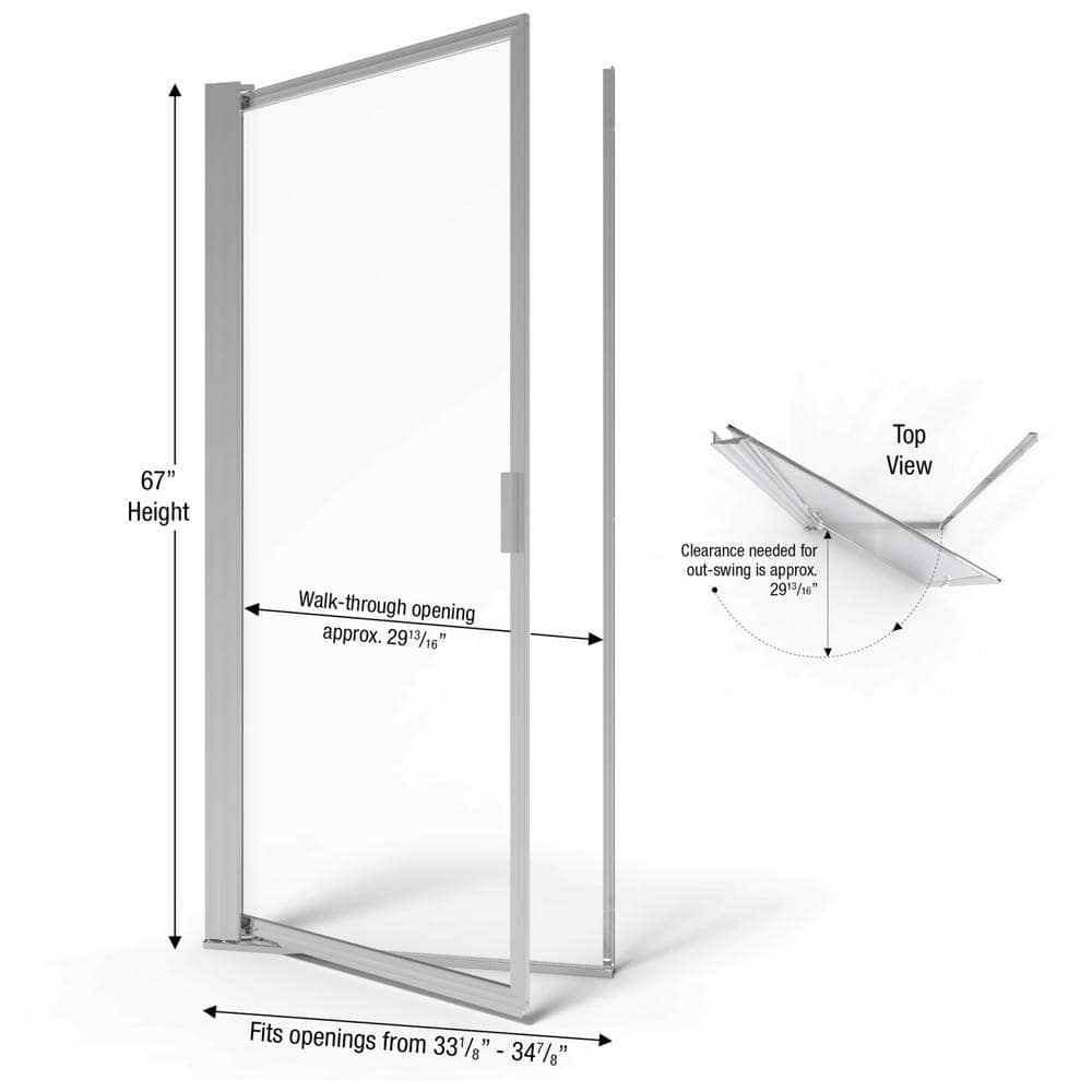Sopora 34.88" x 67" Chrome Framed Pivot Shower Door with Clear Glass