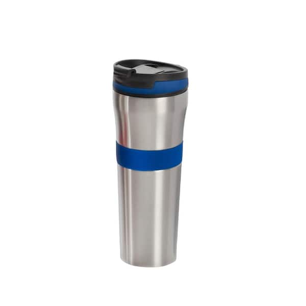 ExcelSteel 20 oz. Blue Double Wall Stainless Steel Coffee Tumbler with Silicone Grip