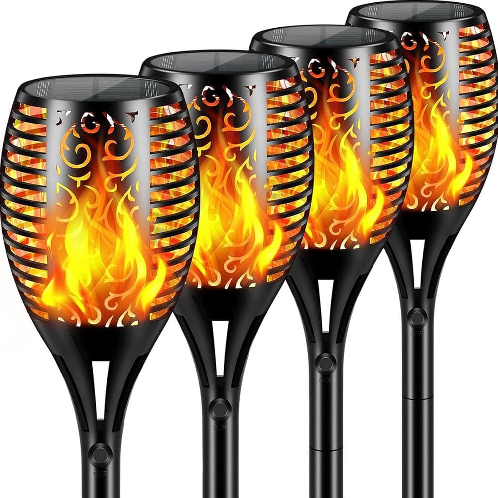 Black Plastic Solar Outdoor Pathway Lighting Flickering Flame Waterproof Garden Patio Yard Decoration 4 Pack price history on PriceWatchPro