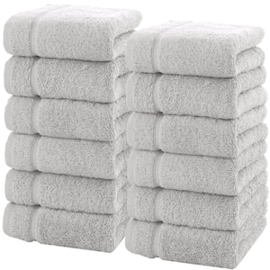 12-Piece Silver Luxury Cotton Washcloths 13x13-Premium Hotel Spa small Bath Towel Set