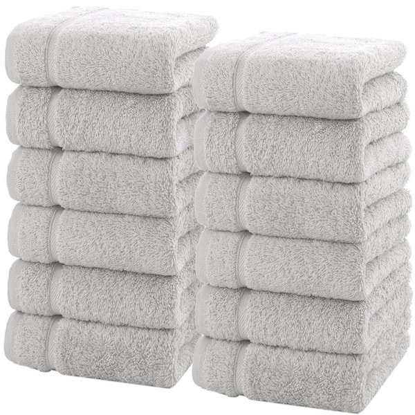 Hawmam Linen 12-Piece Silver Luxury Cotton Washcloths 13 x 13 -Premium Hotel Spa Small Bath Towel Set