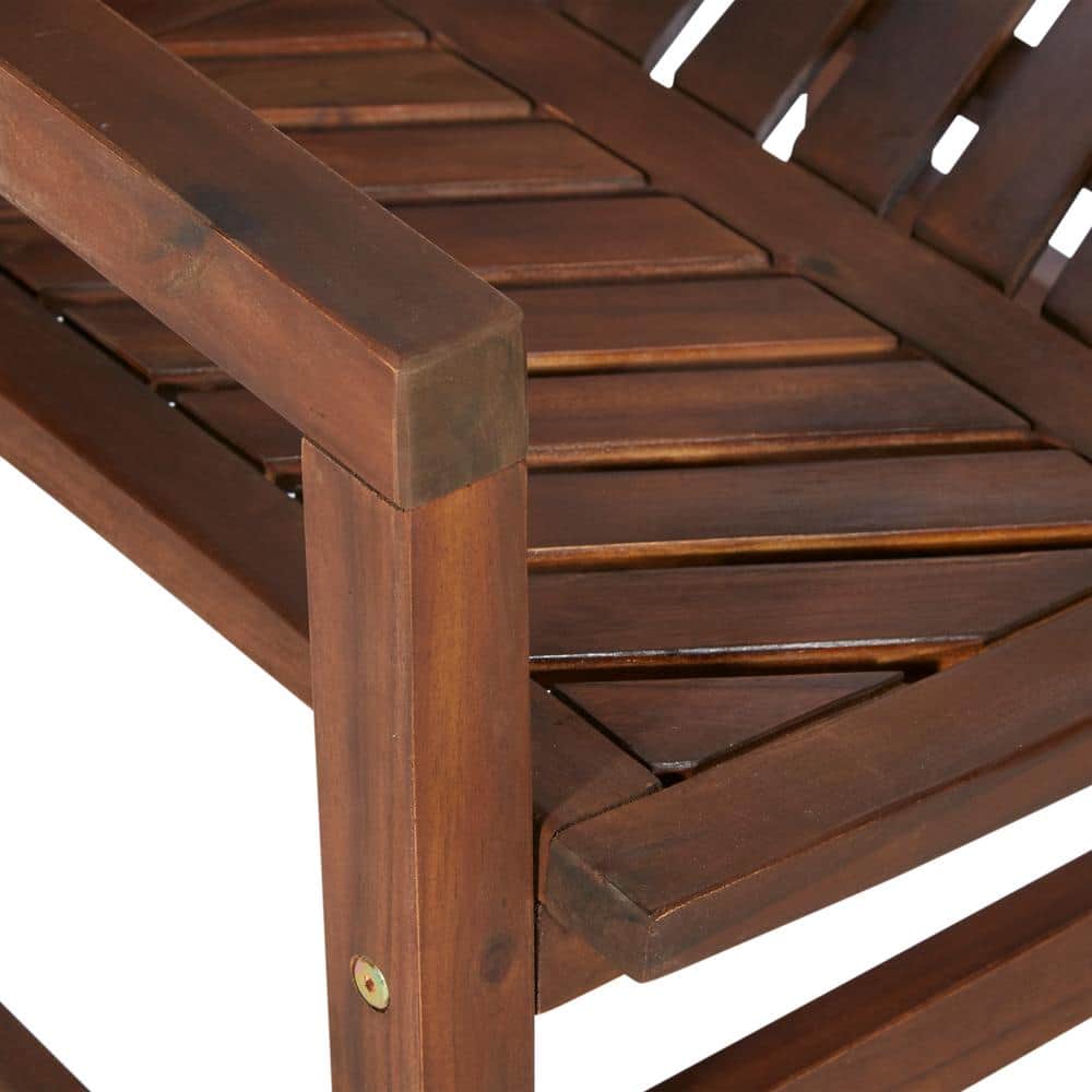 Set of 2 Brown Chevron Slatted Acacia Wood Patio Chairs