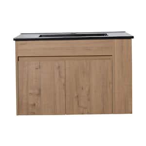 30 in. W x 18 in. D x 19 in. H Plywood Bathroom Wall Cabinet with Black Ceramic Top and Adjustable Shelf in Dark Oak