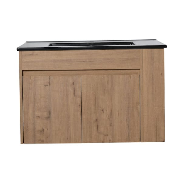 Tileon 30 in. W x 18 in. D x 19 in. H Plywood Bathroom Wall Cabinet with Black Ceramic Top and Adjustable Shelf in Dark Oak