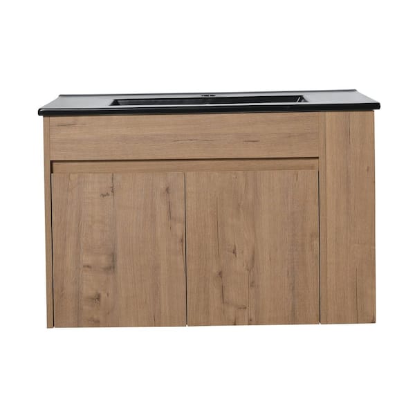 30 in. W x 18 in. D x 19 in. H Plywood Bathroom Wall Cabinet with Black Ceramic Top and Adjustable Shelf in Dark Oak