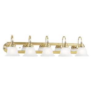 Bradley 36 in. 5-Light Polished Brass and Polished Chrome Vanity Light with White Alabaster Glass