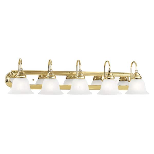 AVIANCE LIGHTING Bradley 36 in. 5-Light Polished Brass and Polished Chrome Vanity Light with White Alabaster Glass