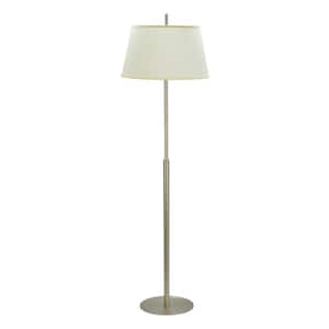 62 in. Matte Brushed Nickel Metal Floor Lamp with Hardback Empire Shaped Lamp Shade in Off White