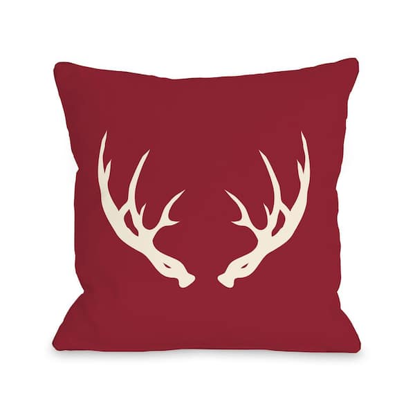 Unbranded Huntsman Antlers Red Graphic Polyester 16 in. x 16 in. Throw Pillow