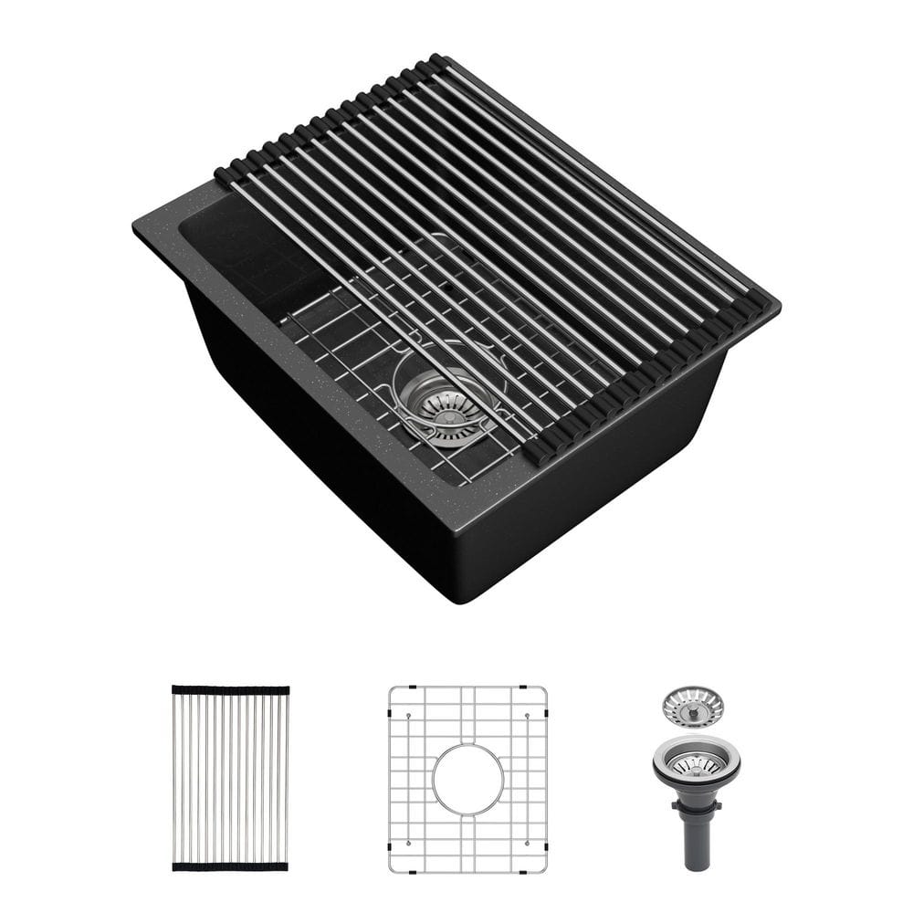 15 in. Quartz Undermount Single Bowl Kitchen Bar Sink in Black with Bottom Grid price history on PriceWatchPro
