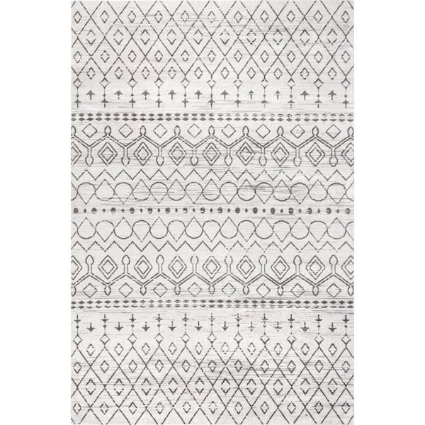 nuLOOM Audrey Machine Washable Geometric Moroccan Ivory 7 ft. x 9 ft. Area Rug
