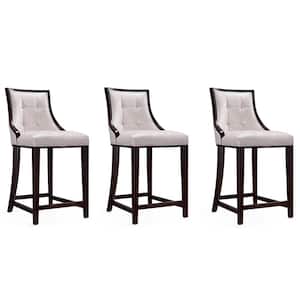 Fifth Ave 39.5 in. Pearl White Beech Wood Counter Height Bar Stool with Faux Leather Seat (Set of 3)