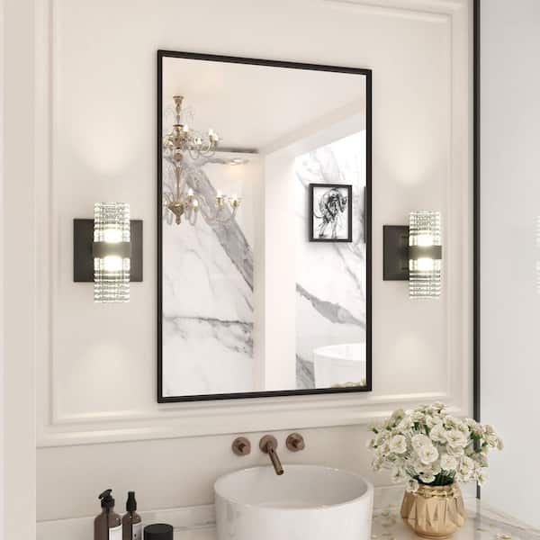 24 in. W x 36 in. H Rectangular Framed French Cleat Wall Mounted Tempered Glass Bathroom Vanity Mirror in Matte Black