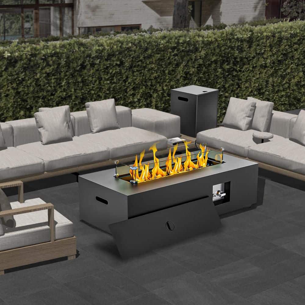 42-in. Propane Fire Pit Table with Wind Guard, 2-in-1 50,000 BTU ...