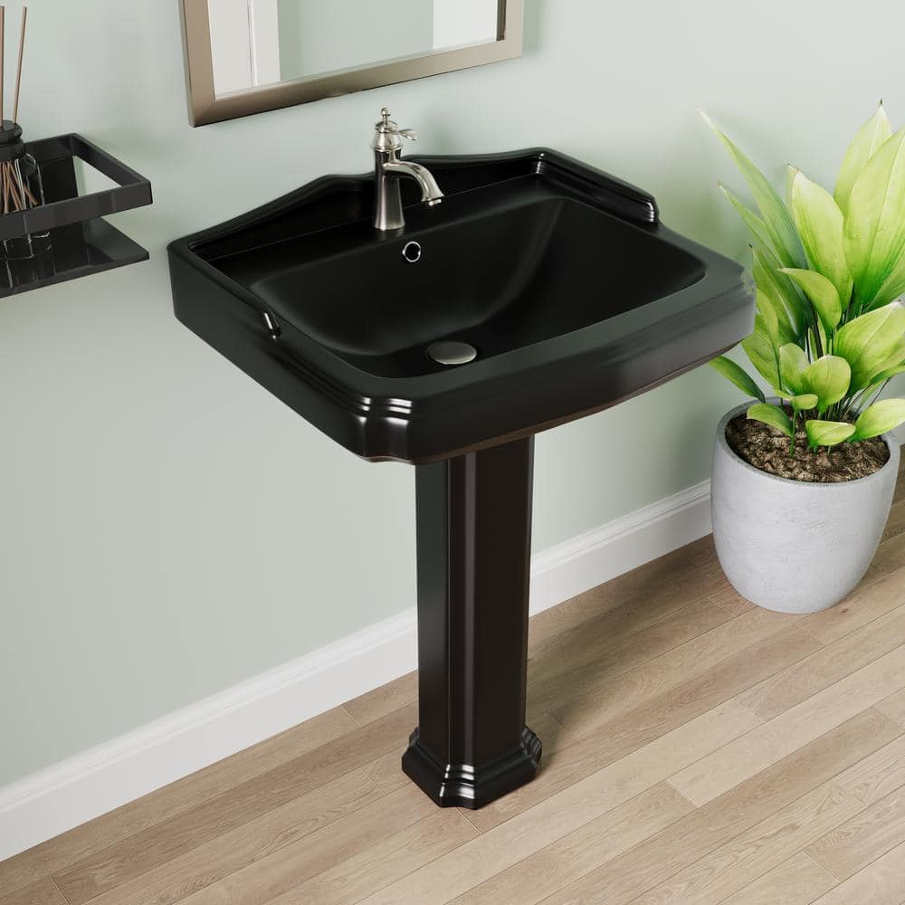 Black Ceramic Single Hole Pedestal Bathroom Sink