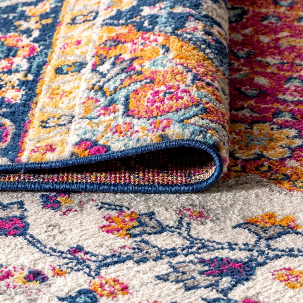 Bohemian Flair Blue and Multicolor Synthetic Medallion Runner Rug