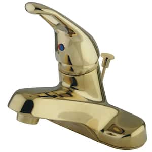 Wyndham 4 in. Centerset Single-Handle Bathroom Faucet with Plastic Pop-Up in Polished Brass