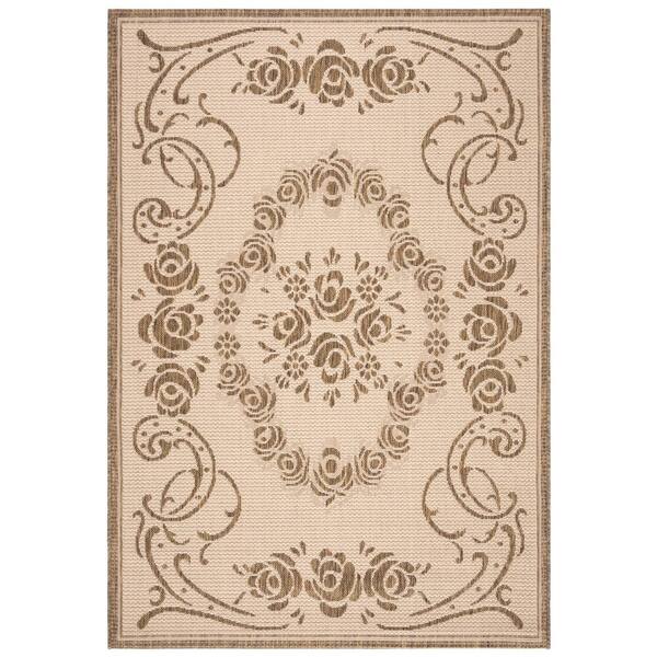 SAFAVIEH Courtyard Natural/Brown 4 ft. x 6 ft. Floral Indoor/Outdoor ...