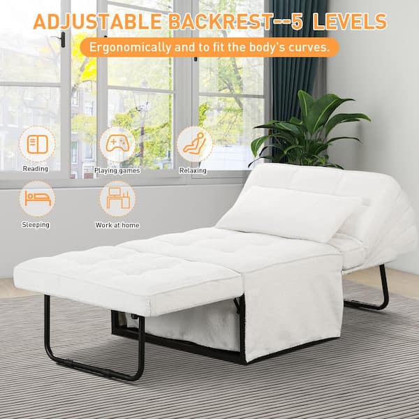 4 in-1 71 in. W Beige Folding Sherpa Fabric Twin Size Sofa