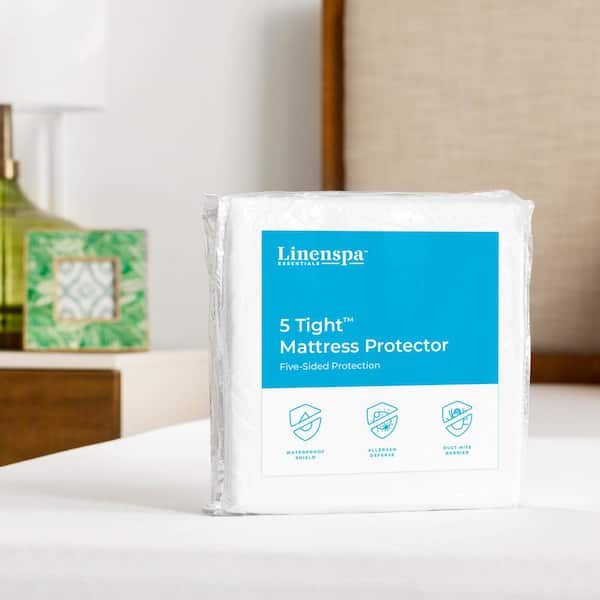Linenspa Essentials Twin Jersey Polyester Waterproof, Allergen, and Dust Mite Protection 5-Sided Mattress Protector